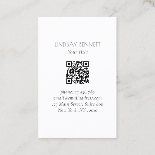 Elegant Minimalist Floral White Blue QR Code 名刺 (裏面)