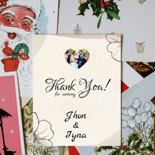 Elegant Minimalist Flower With Photo サンキューカード