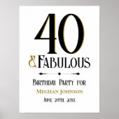 Elegant Minimalist Forty and Fabulous Birthday ポスター (正面)