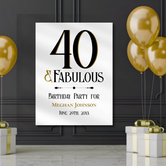 Elegant Minimalist Forty and Fabulous Birthday ポスター