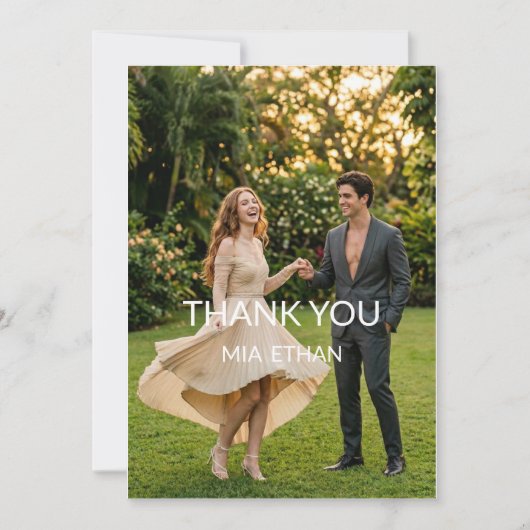 Elegant Minimalist Garden Wedding Thank You Card サンキューカード (正面)