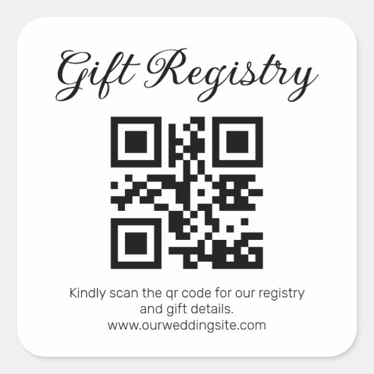 elegant minimalist gift registry qr code wedding  スクエアシール (正面)
