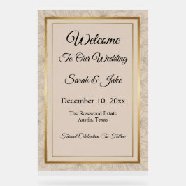 Elegant Minimalist Gold Frame & Floral  アクリルサイン