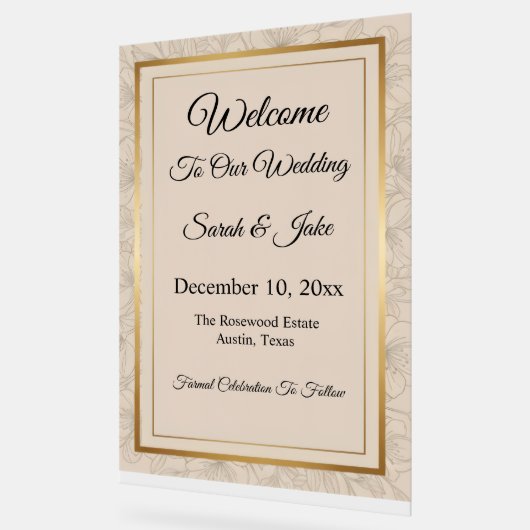 Elegant Minimalist Gold Frame & Floral  アクリルサイン (傾斜)