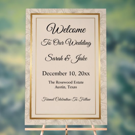 Elegant Minimalist Gold Frame & Floral  アクリルサイン (ニュートラル)