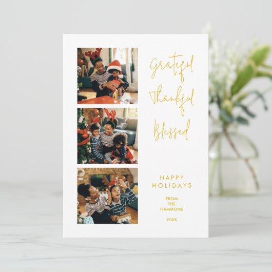 Elegant Minimalist Gold Script 3 Multi Photos シーズンカード (スタンド正面)