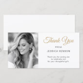Elegant Minimalist Gold Script Birthday Photo サンキューカード (正面/裏面)