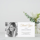 Elegant Minimalist Gold Script Birthday Photo サンキューカード (スタンド正面)