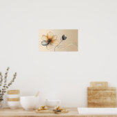 Elegant Minimalist Gold & Sheer Beige Floral Botan ポスター (キッチン)