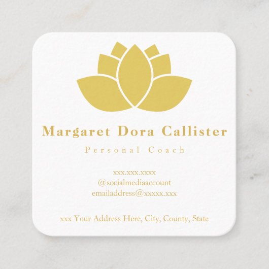 Elegant Minimalist Golden Lotus Flower スクエア名刺 (正面)