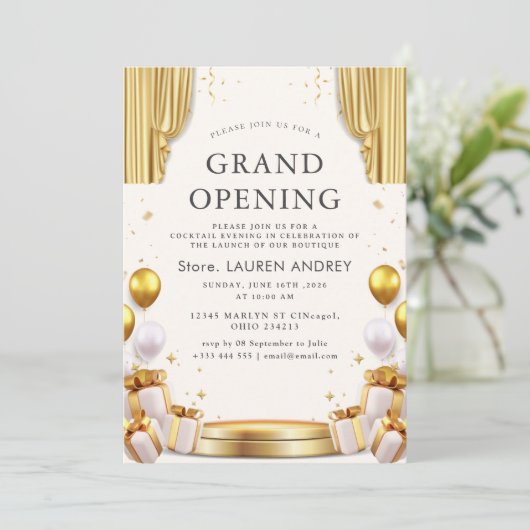 Elegant Minimalist Grand Opening Invitation 招待状 (スタンド正面)