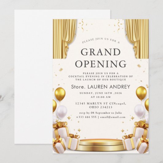 Elegant Minimalist Grand Opening Invitation 招待状 (正面/裏面)