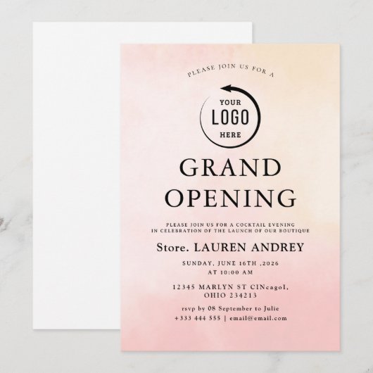 Elegant Minimalist Grand Opening Invitation 招待状 (正面/裏面)