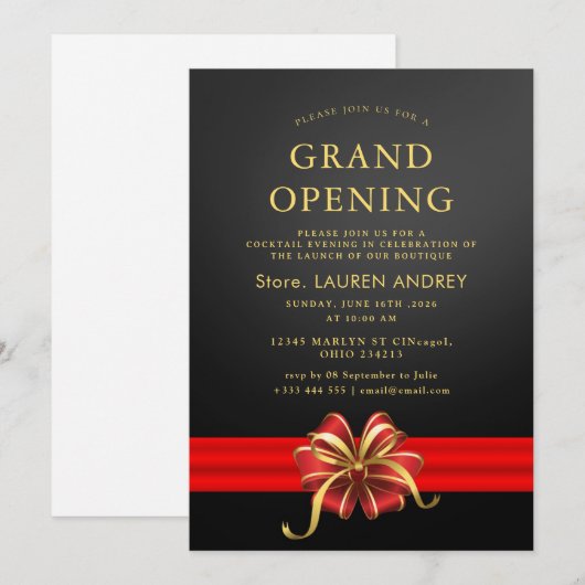 Elegant Minimalist Grand Opening Invitation 招待状 (正面/裏面)