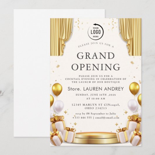 Elegant Minimalist Grand Opening Invitation 招待状 (正面/裏面)
