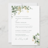 Elegant Minimalist Green Gold Eucalyptus Botanical 招待状 (正面)
