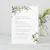 Elegant Minimalist Green Gold Eucalyptus Botanical 招待状 (スタンド正面)