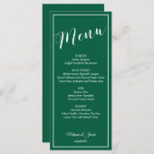 Elegant Minimalist Green Wedding Flat Menu Card メニュー (正面/裏面)