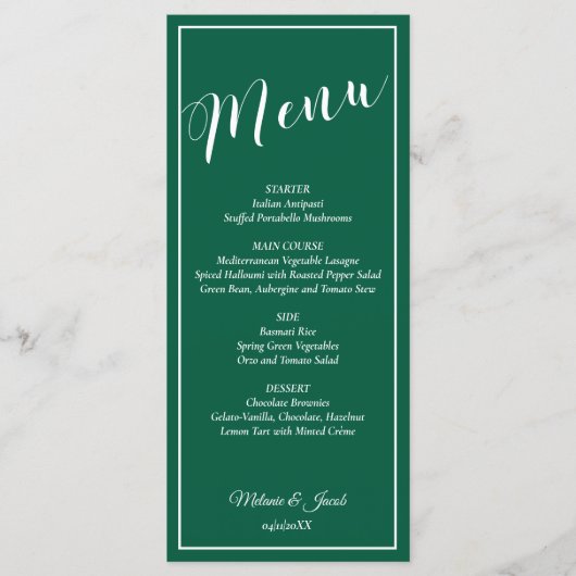 Elegant Minimalist Green Wedding Flat Menu Card メニュー (正面)