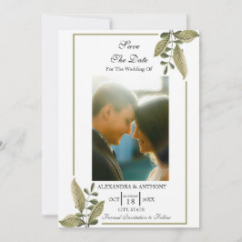 Elegant Minimalist Greenery Save The Date セーブザデート