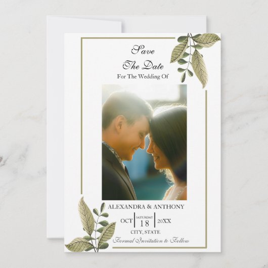 Elegant Minimalist Greenery Save The Date セーブザデート (正面)