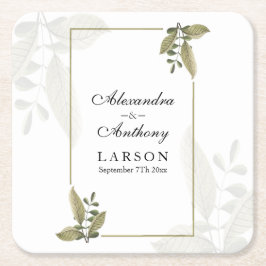 Elegant Minimalist Greenery Wedding  スクエアペーパーコースター