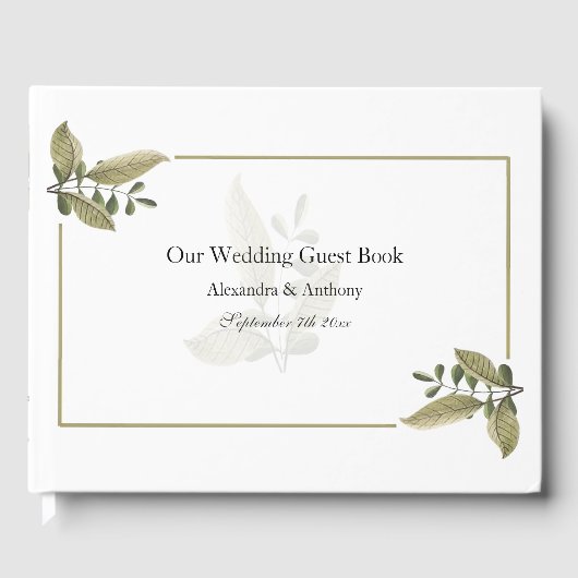 Elegant Minimalist Greenery Wedding Guest Book ゲストブック (正面)