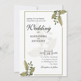 Elegant Minimalist Greenery Wedding Invitation 招待状