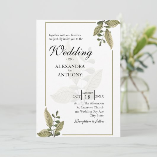 Elegant Minimalist Greenery Wedding Invitation 招待状 (スタンド正面)