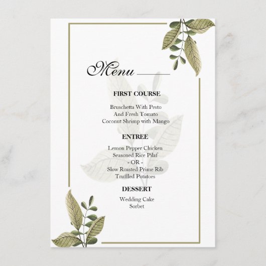 Elegant Minimalist Greenery Wedding  Menu メニュー (正面)