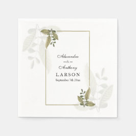 Elegant Minimalist Greenery Wedding Napkins スタンダードカクテルナプキン