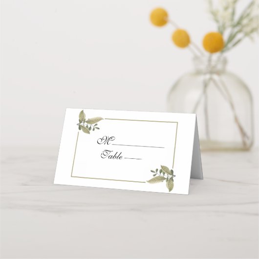 Elegant Minimalist Greenery Wedding Place Card プレイスカード (正面)