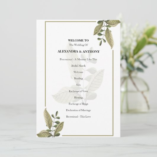 Elegant Minimalist Greenery Wedding Program プログラム (スタンド正面)