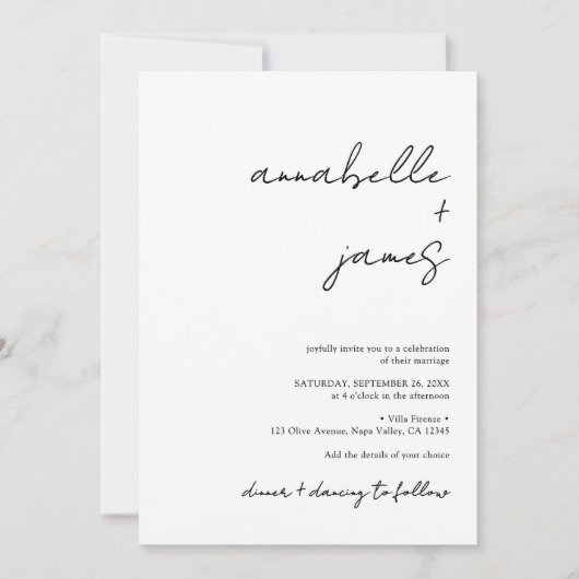 Elegant Minimalist Handwritten Script Wedding 招待状 (正面)