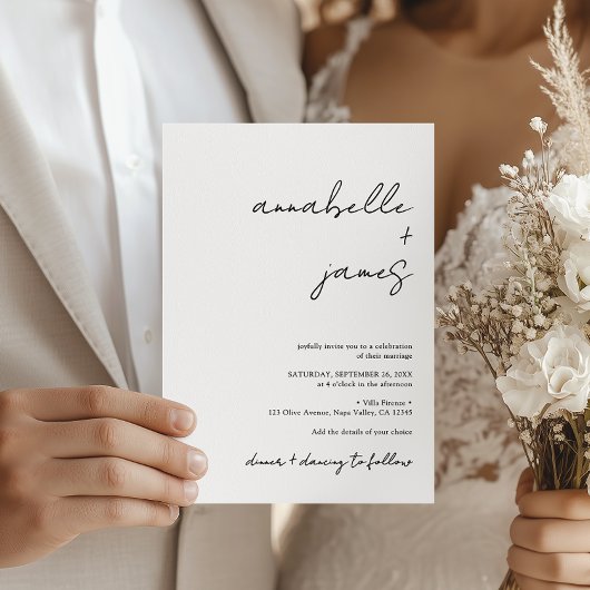 Elegant Minimalist Handwritten Script Wedding 招待状