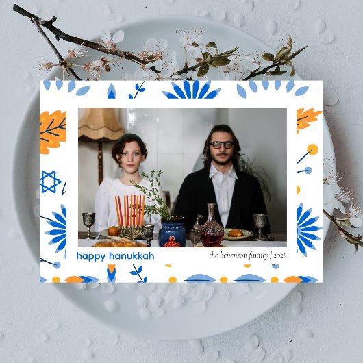 Elegant Minimalist Happy Hanukkah Family 1 Photo シーズンカード
