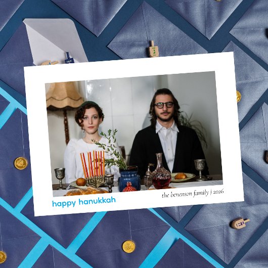 Elegant Minimalist Happy Hanukkah Family 1 Photo シーズンカード