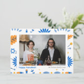Elegant Minimalist Happy Hanukkah Family 1 Photo シーズンカード (スタンド正面)