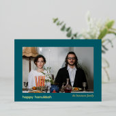 Elegant Minimalist Happy Hanukkah Family 1 Photo 箔シーズンカード (立ち正面)