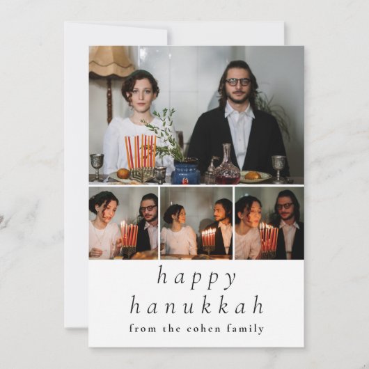 Elegant Minimalist Happy Hanukkah Family 4 Photo シーズンカード (正面)