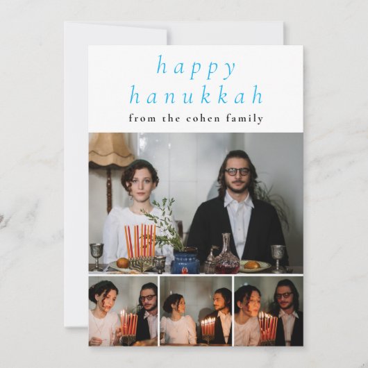 Elegant Minimalist Happy Hanukkah Family 4 Photo シーズンカード (正面)