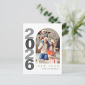 Elegant Minimalist Happy New Year Family Photo シーズンポストカード (スタンド正面)