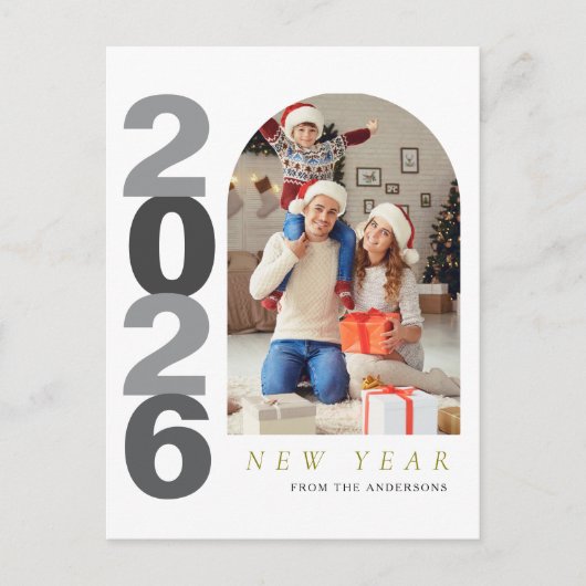 Elegant Minimalist Happy New Year Family Photo シーズンポストカード (正面)