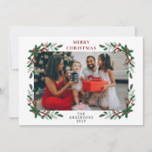 Elegant Minimalist Holly Berry Christmas Family シーズンカード (正面)
