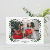 Elegant Minimalist Holly Berry Christmas Family シーズンカード (スタンド正面)