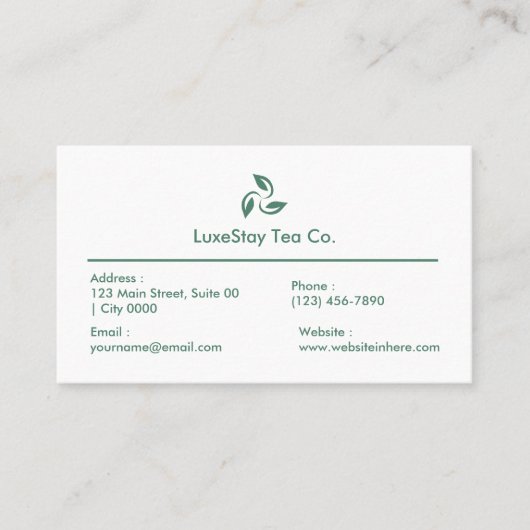 Elegant Minimalist Hotel Tea Theme Clean 名刺 (正面)