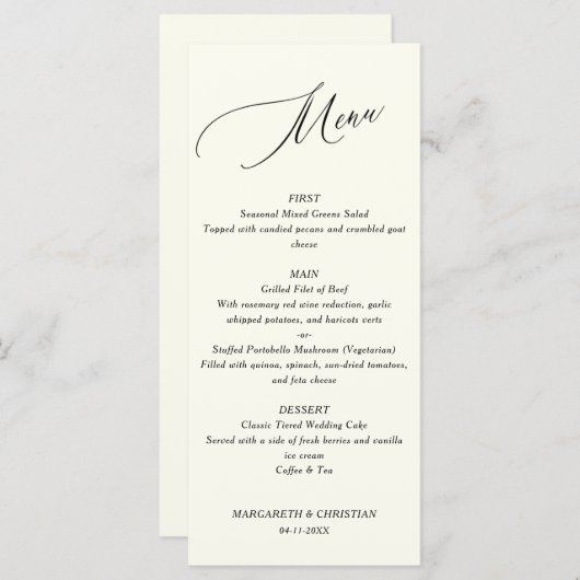 Elegant Minimalist Ivory Wedding Menu メニュー (正面/裏面)
