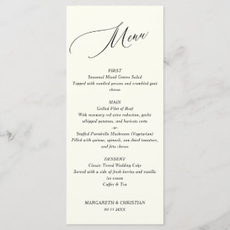 Elegant Minimalist Ivory Wedding Menu メニュー