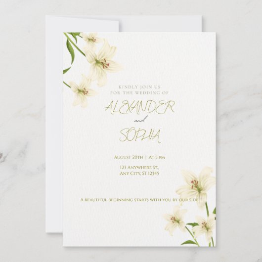 ELEGANT MINIMALIST LILY WEDDING INVITATION  招待状 (正面)