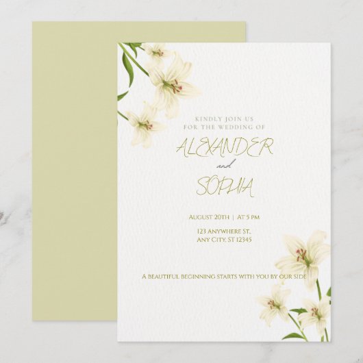 ELEGANT MINIMALIST LILY WEDDING INVITATION  招待状 (正面/裏面)